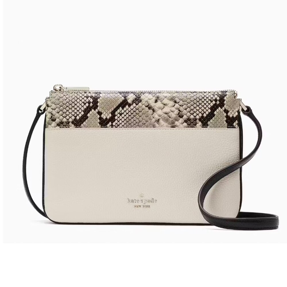 KATE SPADE Leila Mixed Material Triple Gusset Crossbody in Parchment NWOT